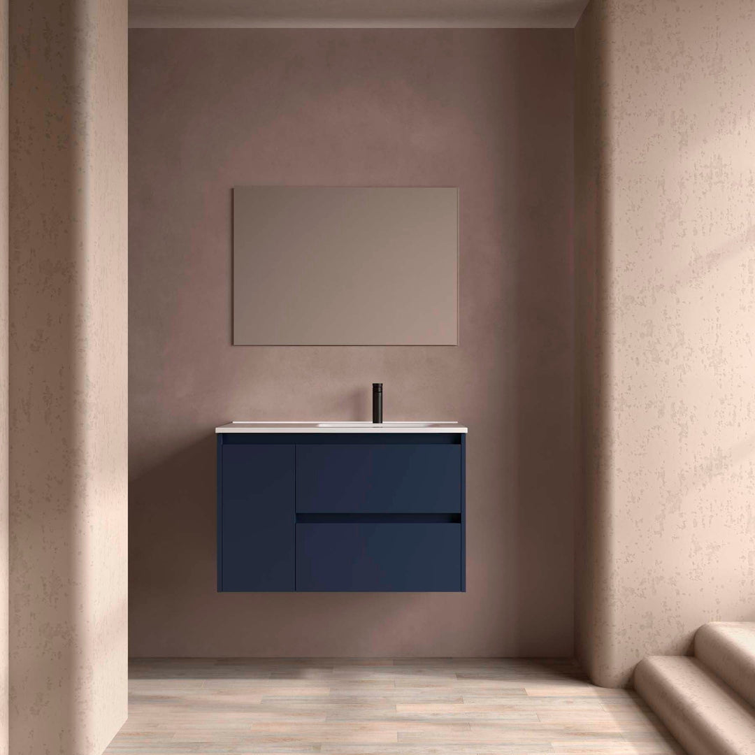 Salgar sg3ca7c4907955b77bfb27 SALGAR IMAGES AND SHEETS/01 Product Images/Bathroom Furniture/118284 Noja Wall Hung Vanity Unit with 2 Drawers + 1 Door, Basin & Mirror - Blue Satin/01.jpg