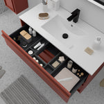 Load image into Gallery viewer, Salgar sg3ce14506cd9d46809c16 SALGAR IMAGES AND SHEETS/01 Product Images/Bathroom Furniture/104727 Attila Wall Hung Vanity Unit with 2 Drawers &amp; Basin - Red Satin/02.jpg
