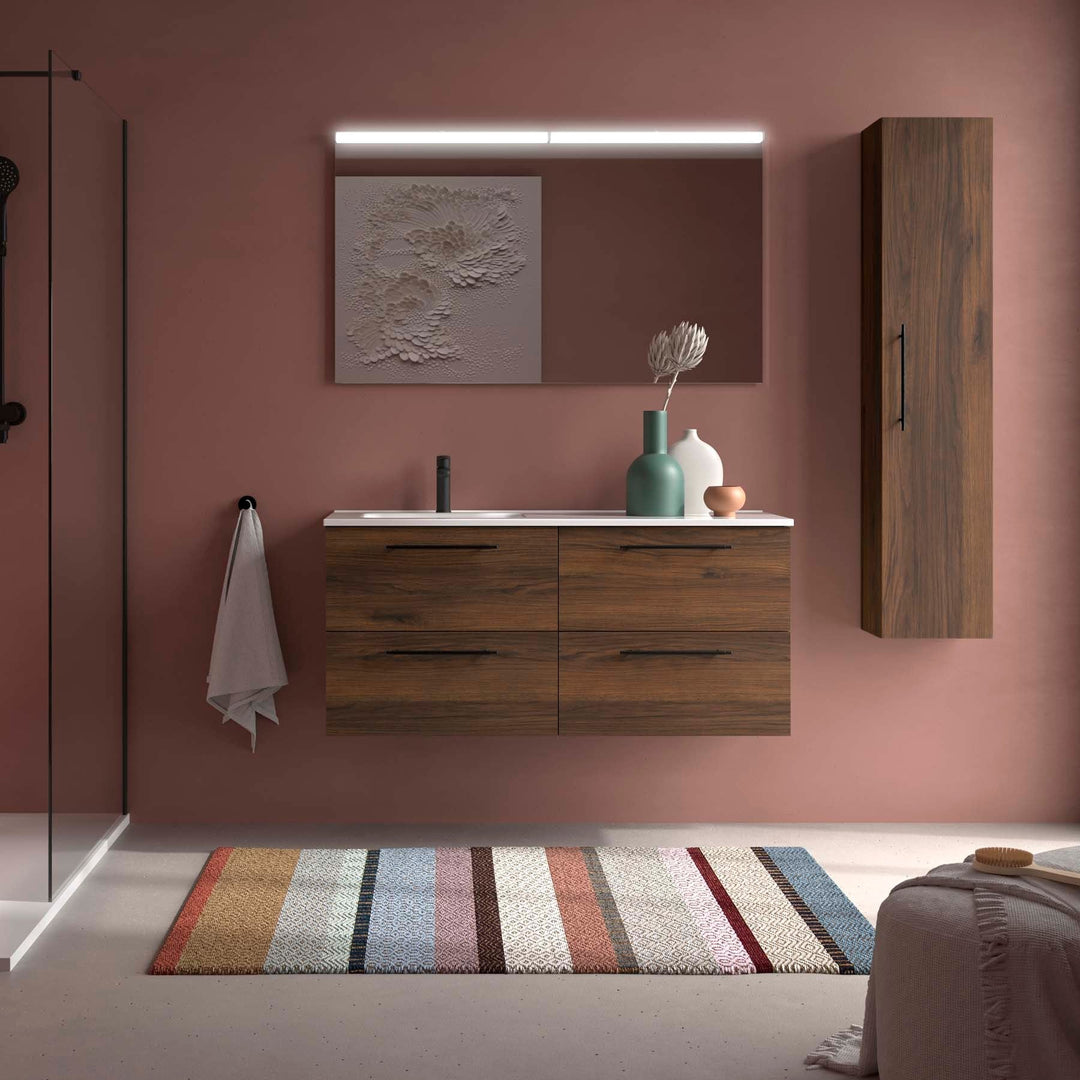 Salgar sg3eba392e531069f0400f SALGAR IMAGES AND SHEETS/01 Product Images/Bathroom Furniture/118730 Silane Wall Hung Vanity Unit with 4 Drawers & Offset Basin - Walnut Maya/01.jpg