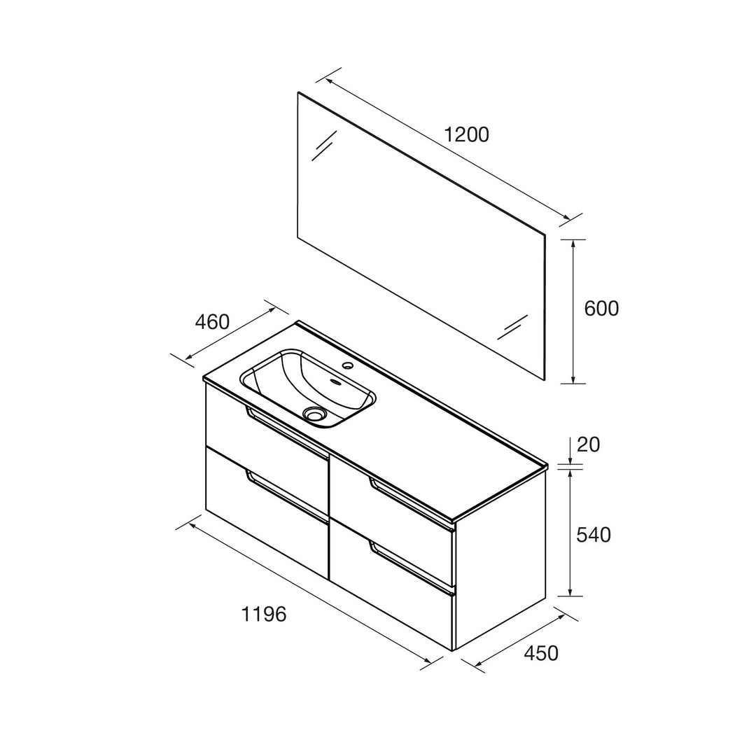 Salgar sg3fdb29fe751a9991ce46 SALGAR IMAGES AND SHEETS/01 Product Images/Bathroom Furniture/118671 Vima Wall Hung Vanity Unit with 4 Drawers, Offset Basin & Mirror - White Satin/02.jpg