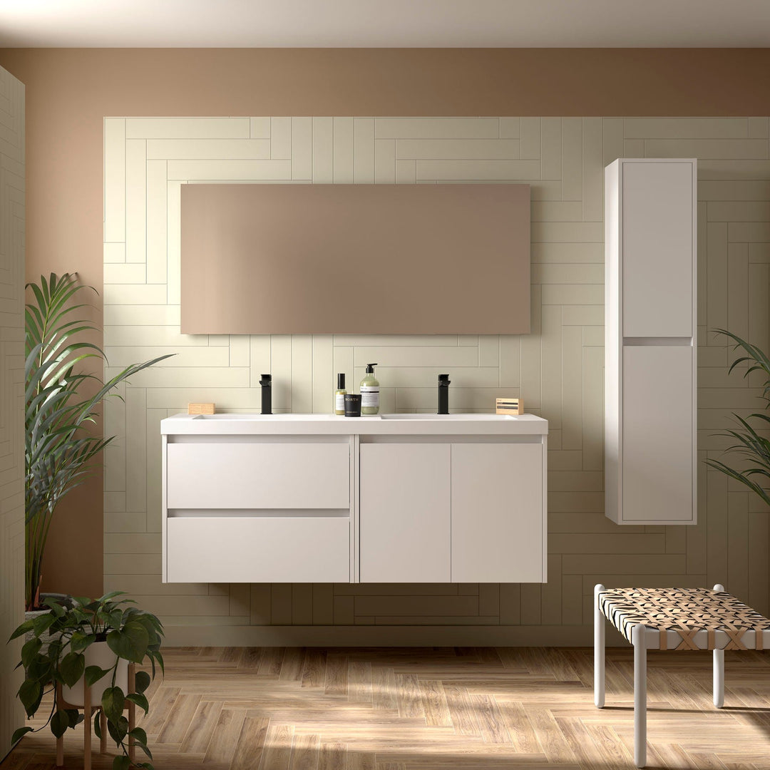 Salgar sg410f3de8b7ad7d2b828a SALGAR IMAGES AND SHEETS/01 Product Images/Bathroom Furniture/113457 Noja Wall Hung Vanity Unit with 2 Drawers +2 Doors & Basin - White Satin/01.jpg