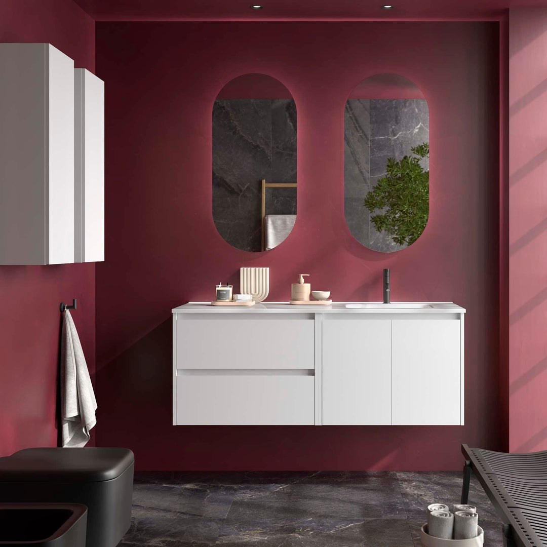 Salgar sg44fc9212fd48225caeb4 SALGAR IMAGES AND SHEETS/01 Product Images/Bathroom Furniture/118828 Noja Wall Hung Vanity Unit with 2 Drawers + 2 Doors & Offset Basin - White Gloss/01.jpg