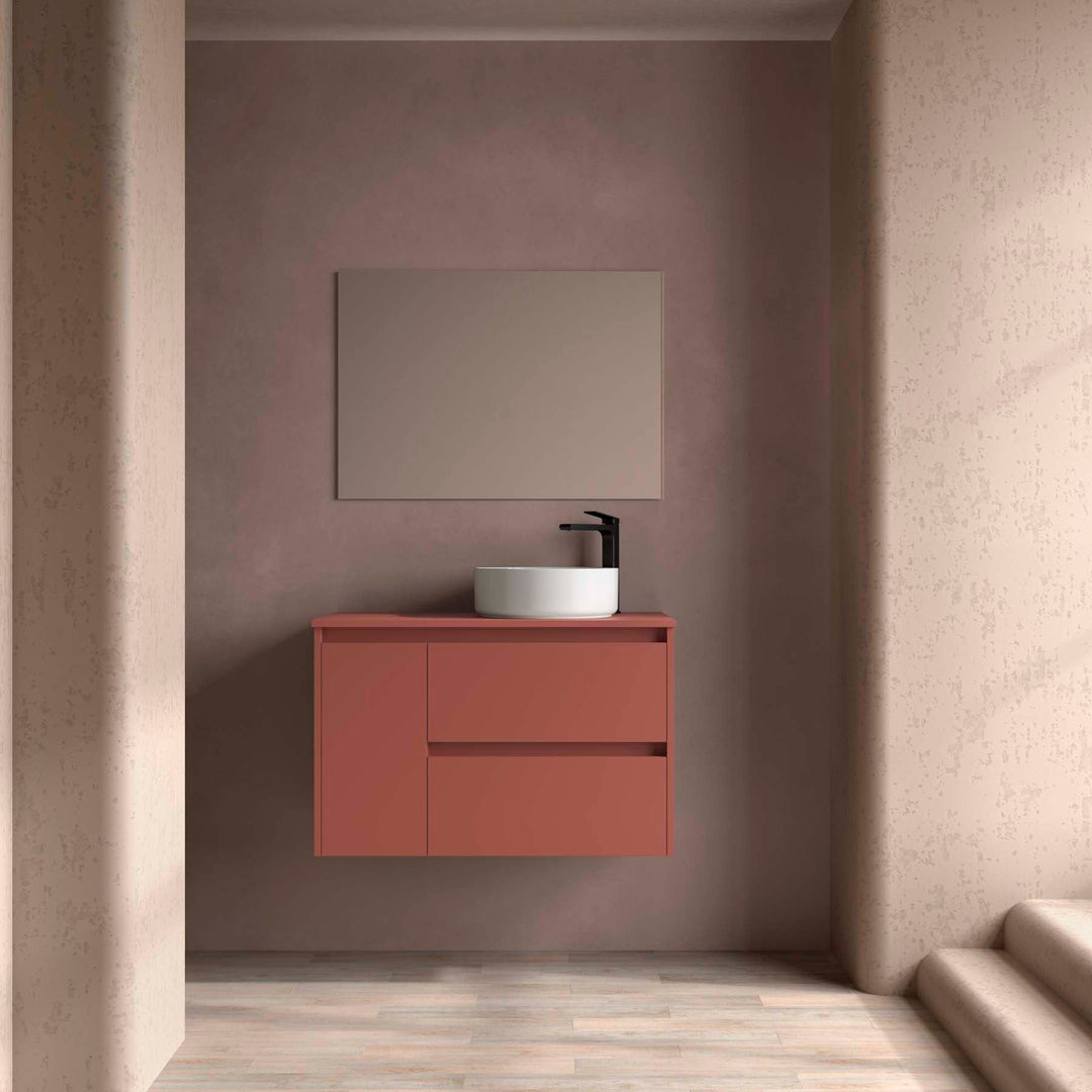 Salgar sg4559b83f1c60211edc64 SALGAR IMAGES AND SHEETS/01 Product Images/Bathroom Furniture/118266 Noja Wall Hung Vanity Unit with 2 Drawers + 1 Door & Worktop - Red Satin/01.jpg