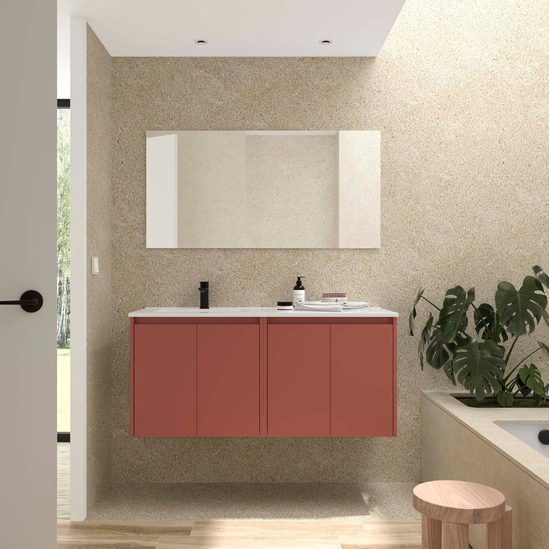 Salgar sg49827046a0a1eea0ce08 SALGAR IMAGES AND SHEETS/01 Product Images/Bathroom Furniture/118766 Noja Wall Hung Vanity Unit with 4 Doors & Offset Basin - Red Satin/01.jpg