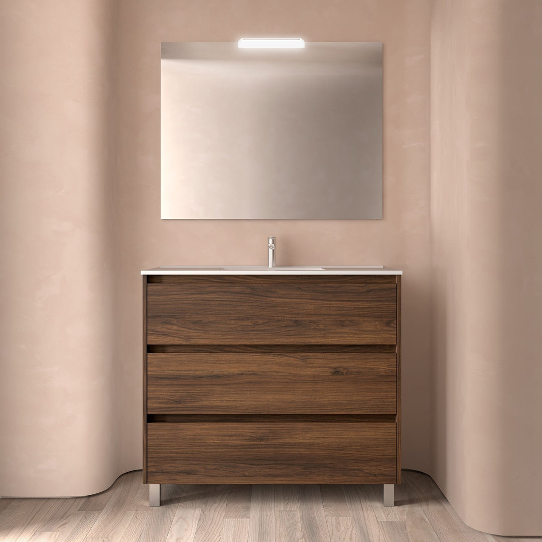 Salgar sg4aec8c20747e1a40a3b5 SALGAR IMAGES AND SHEETS/01 Product Images/Bathroom Furniture/113342 Noja Wall Hung Vanity Unit with 3 Drawers, Basin & Mirror - Walnut Maya/01.jpg
