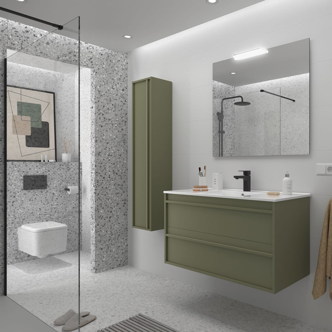 Salgar sg4c9d4b28c14cd9770f61 SALGAR IMAGES AND SHEETS/01 Product Images/Bathroom Furniture/112953 Attila Wall Hung Vanity Unit with 2 Drawers, Basin & Mirror - Green Satin/01.jpg