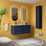 Load image into Gallery viewer, Salgar sg4cb3de096616d5e8a902 SALGAR IMAGES AND SHEETS/01 Product Images/Bathroom Furniture/118710 Attila Wall Hung Vanity Unit with 4 Drawers, Offset Basin &amp; Mirror - Blue Satin/01.jpg
