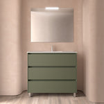Load image into Gallery viewer, Salgar sg50ef153d2f25cf1c07c9 SALGAR IMAGES AND SHEETS/01 Product Images/Bathroom Furniture/113338 Noja Wall Hung Vanity Unit with 3 Drawers, Basin &amp; Mirror - Green Satin/01.jpg
