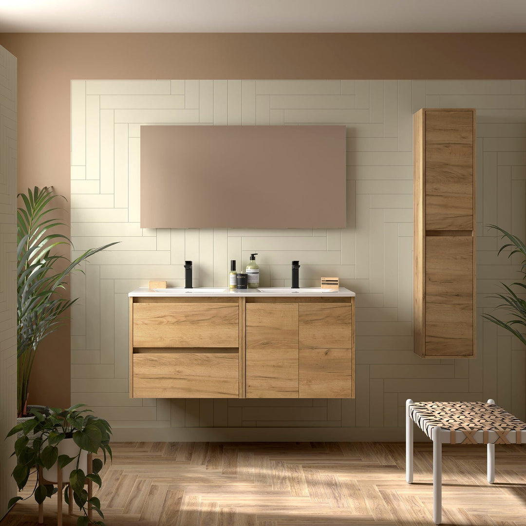 Salgar sg5268da7e787bdecbebb0 SALGAR IMAGES AND SHEETS/01 Product Images/Bathroom Furniture/113416 Noja Wall Hung Vanity Unit with 2 Drawers +2 Doors, Basin & Mirror - Africa Oak/01.jpg