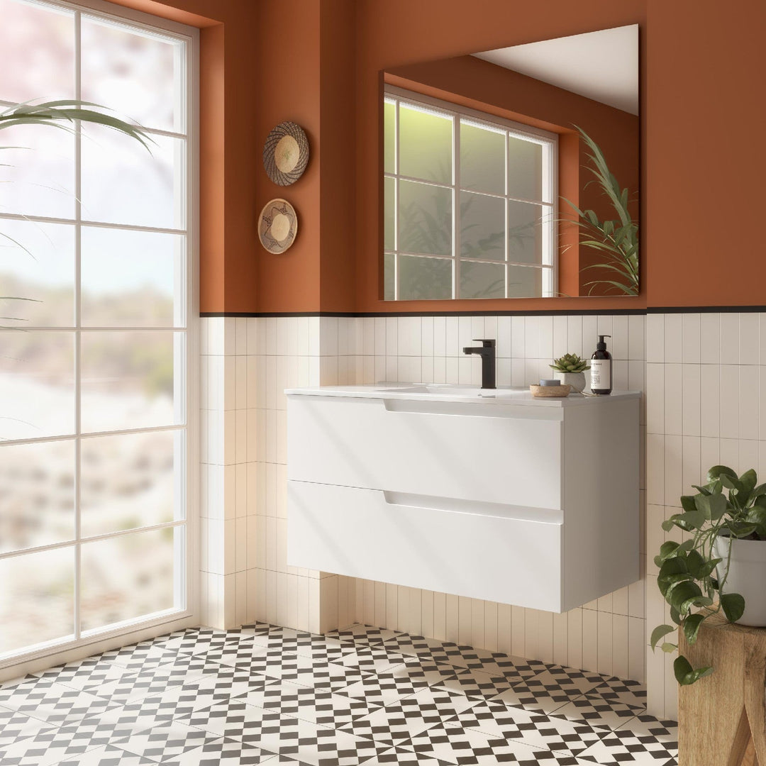 Salgar sg52c0e5442820945a8d6b SALGAR IMAGES AND SHEETS/01 Product Images/Bathroom Furniture/111783 Vima Wall Hung Vanity Unit with 2 Drawers, Basin & Mirror - White Satin/01.jpg