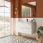 Load image into Gallery viewer, Salgar sg52c0e5442820945a8d6b SALGAR IMAGES AND SHEETS/01 Product Images/Bathroom Furniture/111783 Vima Wall Hung Vanity Unit with 2 Drawers, Basin &amp; Mirror - White Satin/01.jpg
