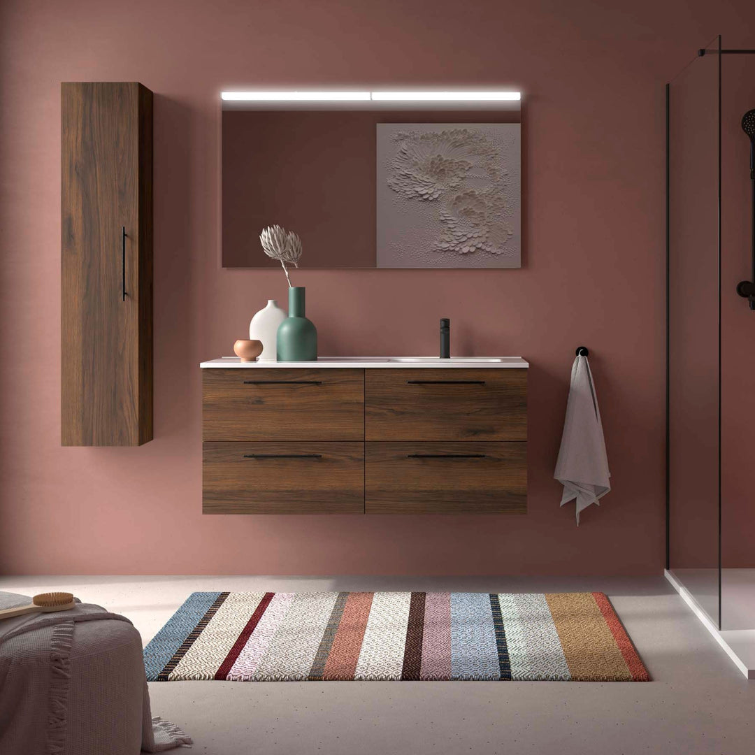 Salgar sg539dd312bcd2dcc2a316 SALGAR IMAGES AND SHEETS/01 Product Images/Bathroom Furniture/118735 Silane Wall Hung Vanity Unit with 4 Drawers & Offset Basin - Walnut Maya/01.jpg