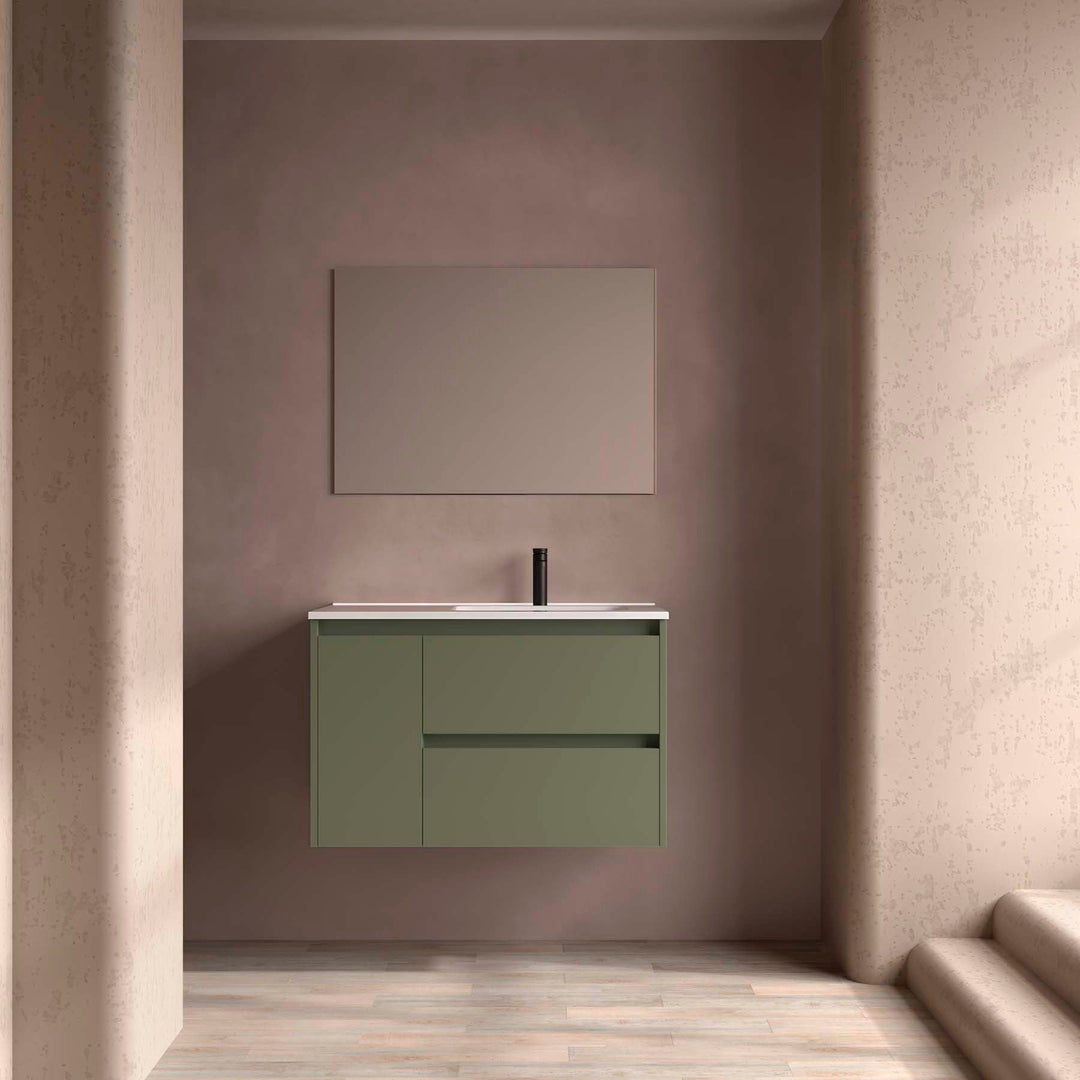 Salgar sg548235204dfa7146e7e1 SALGAR IMAGES AND SHEETS/01 Product Images/Bathroom Furniture/118285 Noja Wall Hung Vanity Unit with 2 Drawers + 1 Door, Basin & Mirror - Green Satin/01.jpg