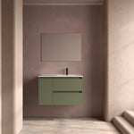Load image into Gallery viewer, Salgar sg548235204dfa7146e7e1 SALGAR IMAGES AND SHEETS/01 Product Images/Bathroom Furniture/118285 Noja Wall Hung Vanity Unit with 2 Drawers + 1 Door, Basin &amp; Mirror - Green Satin/01.jpg
