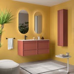 Load image into Gallery viewer, Salgar sg54bf40b2a5ed0467d2fa SALGAR IMAGES AND SHEETS/01 Product Images/Bathroom Furniture/118712 Attila Wall Hung Vanity Unit with 4 Drawers, Offset Basin &amp; Mirror - Red Satin/01.jpg
