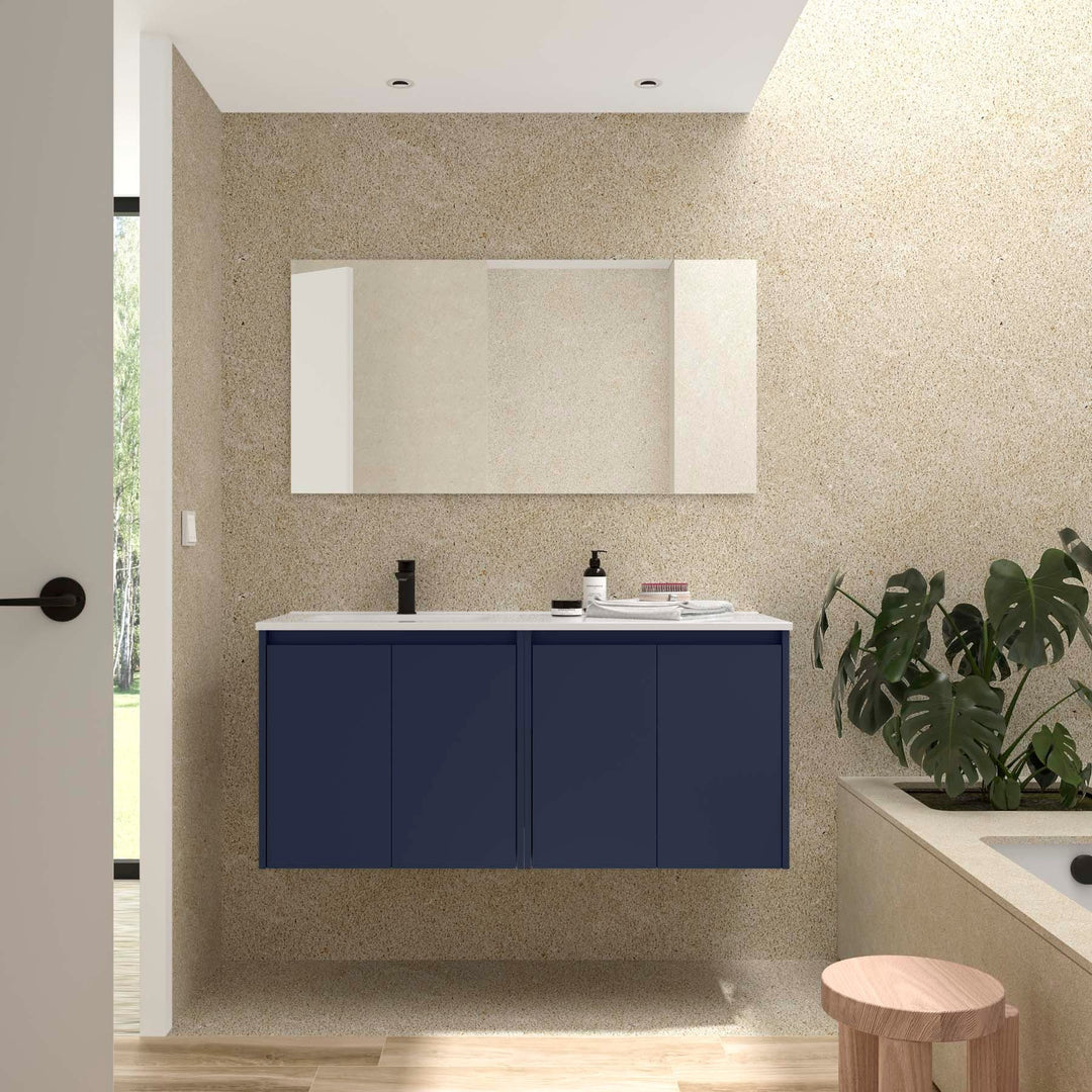 Salgar sg56cade262bc3931e771d SALGAR IMAGES AND SHEETS/01 Product Images/Bathroom Furniture/118764 Noja Wall Hung Vanity Unit with 4 Doors & Offset Basin - Blue Satin/01.jpg