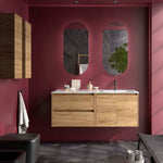 Load image into Gallery viewer, Salgar sg5828b37eefd33874b960 SALGAR IMAGES AND SHEETS/01 Product Images/Bathroom Furniture/118835 Noja Wall Hung Vanity Unit with 2 Drawers + 2 Doors &amp; Offset Basin - Africa Oak/01.jpg
