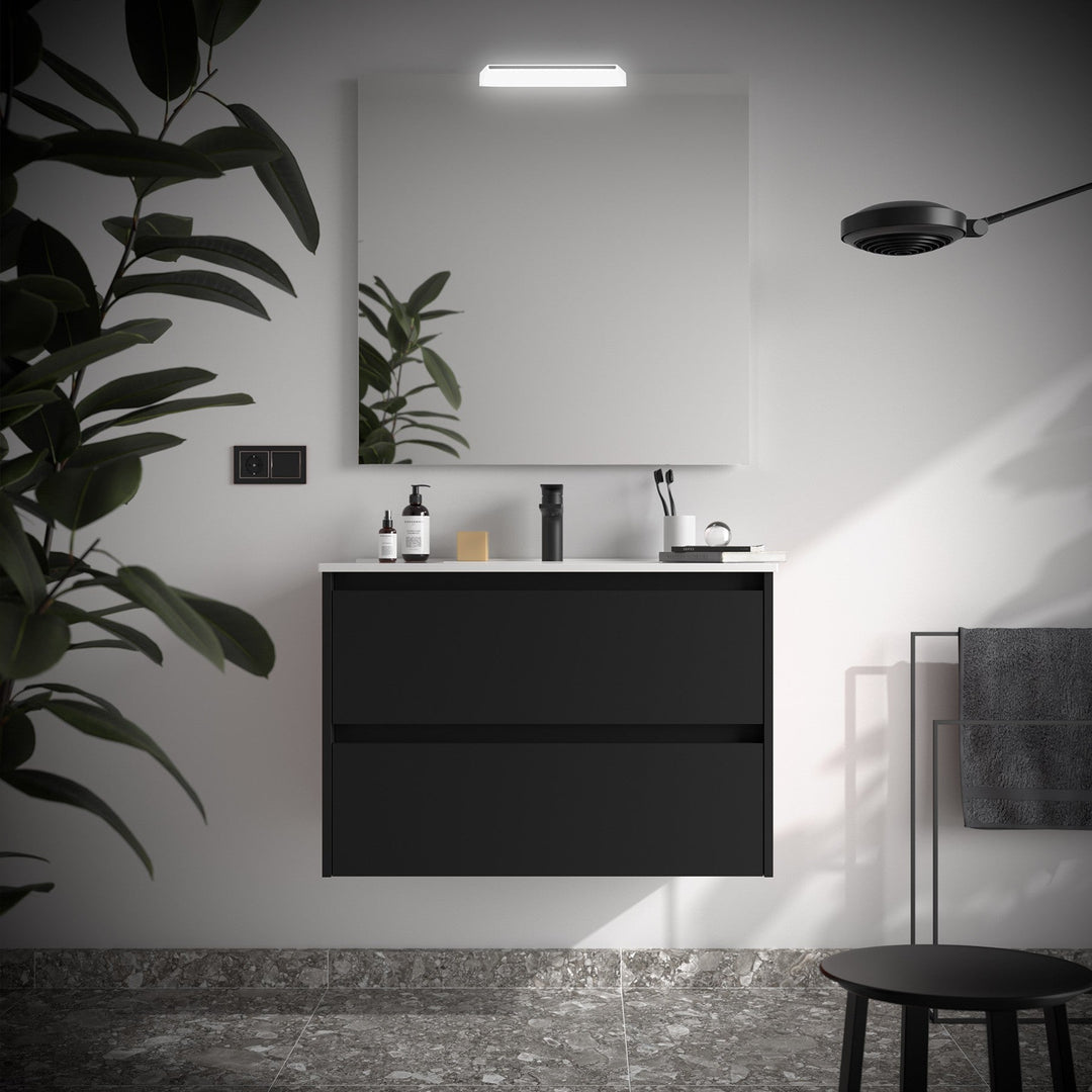 Salgar sg5a29ec48363b05521fb0 SALGAR IMAGES AND SHEETS/01 Product Images/Bathroom Furniture/113197 Noja Wall Hung Vanity Unit with 2 Drawers, Basin & Mirror - Black Satin/01.jpg