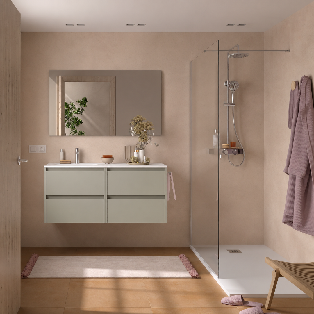 Salgar sg5a56e5d181411991df38 SALGAR IMAGES AND SHEETS/01 Product Images/Bathroom Furniture/118886 Noja Wall Hung Vanity Unit with 4 Drawers, Offset Basin & Mirror - Grey Satin/01.png