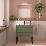 Load image into Gallery viewer, Salgar sg5deb1c02632aa2343cd3 SALGAR IMAGES AND SHEETS/01 Product Images/Bathroom Furniture/112945 Attila Wall Hung Vanity Unit with 2 Drawers, Basin &amp; Mirror - Green Satin/01.jpg

