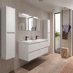 Load image into Gallery viewer, Salgar sg5e87f960036ccdfcbb9c SALGAR IMAGES AND SHEETS/01 Product Images/Bathroom Furniture/106179 Noja Wall Hung Vanity Unit with 4 Drawers &amp; Basin - White Satin/01.jpg
