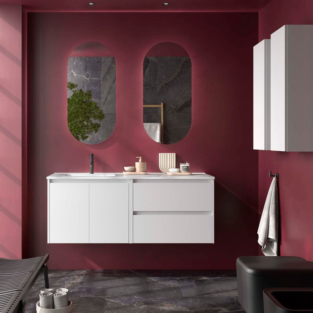 Salgar sg60ff634433fbc58b2273 SALGAR IMAGES AND SHEETS/01 Product Images/Bathroom Furniture/118819 Noja Wall Hung Vanity Unit with 2 Drawers + 2 Doors & Offset Basin - White Satin/01.jpg