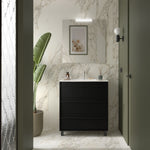 Load image into Gallery viewer, Salgar sg6228580eef3ffec6e9d0 SALGAR IMAGES AND SHEETS/01 Product Images/Bathroom Furniture/105113 Attila Floor Standing Vanity Unit with 3 Drawers &amp; Basin - Black Satin/01.jpg
