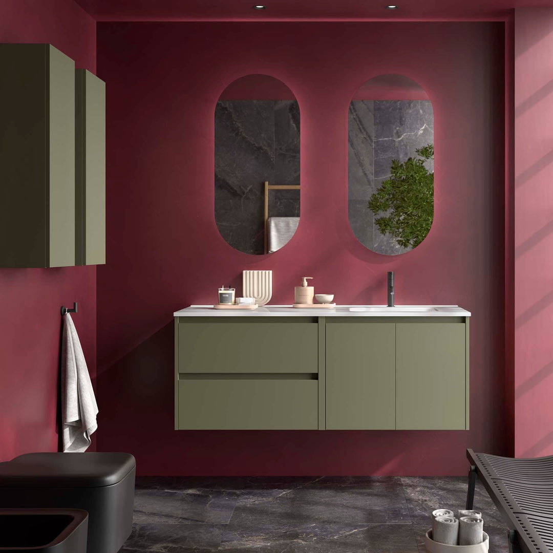 Salgar sg630c9eb063c0dcce2f11 SALGAR IMAGES AND SHEETS/01 Product Images/Bathroom Furniture/118911 Noja Wall Hung Vanity Unit with 2 Drawers + 2 Doors, Offset Basin & Mirror - Green/01.jpg