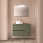 Load image into Gallery viewer, Salgar sg63eec4b4913dff6cba9b SALGAR IMAGES AND SHEETS/01 Product Images/Bathroom Furniture/118255 Noja Wall Hung Vanity Unit with 2 Drawers + 1 Door &amp; Worktop - Green Satin/01.jpg
