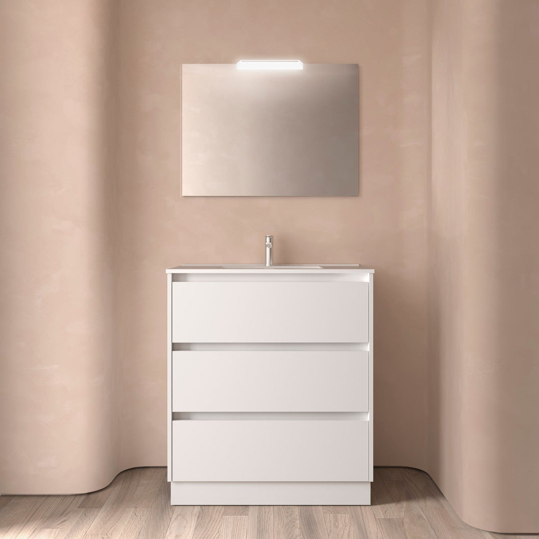 Salgar sg6497a03fcfd5de59bd5b SALGAR IMAGES AND SHEETS/01 Product Images/Bathroom Furniture/113326 Noja Wall Hung Vanity Unit with 3 Drawers, Basin & Mirror - White Satin/01.jpg