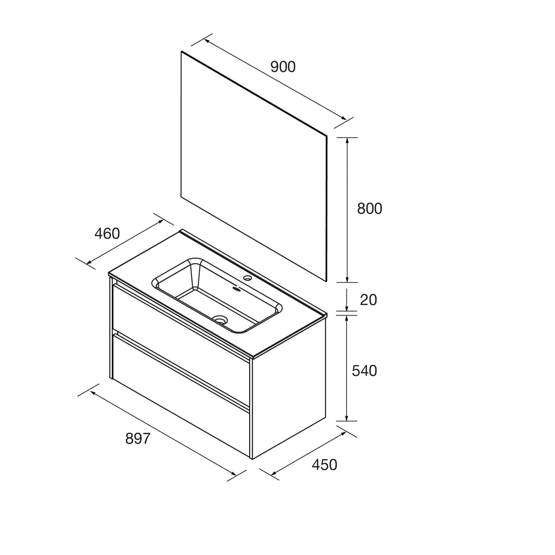 Salgar sg651b2f176280e20a49fc SALGAR IMAGES AND SHEETS/01 Product Images/Bathroom Furniture/113203 Noja Wall Hung Vanity Unit with 2 Drawers, Basin & Mirror - Walnut Maya/02.jpg