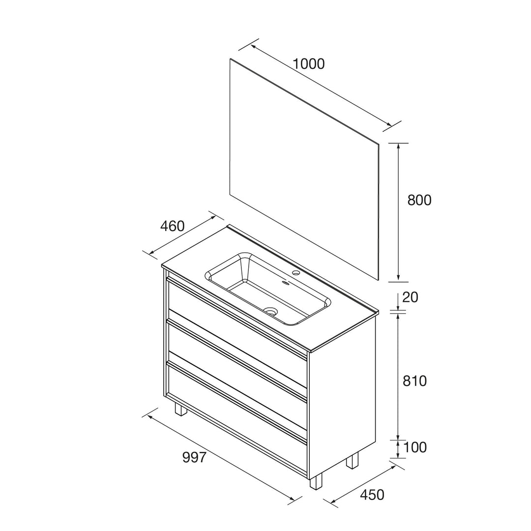 Salgar sg6ac4e89b714768c4a2f1 SALGAR IMAGES AND SHEETS/01 Product Images/Bathroom Furniture/113033 Attila Wall Hung Vanity Unit with 3 Drawers, Basin & Mirror - Walnut Maya/02.jpg