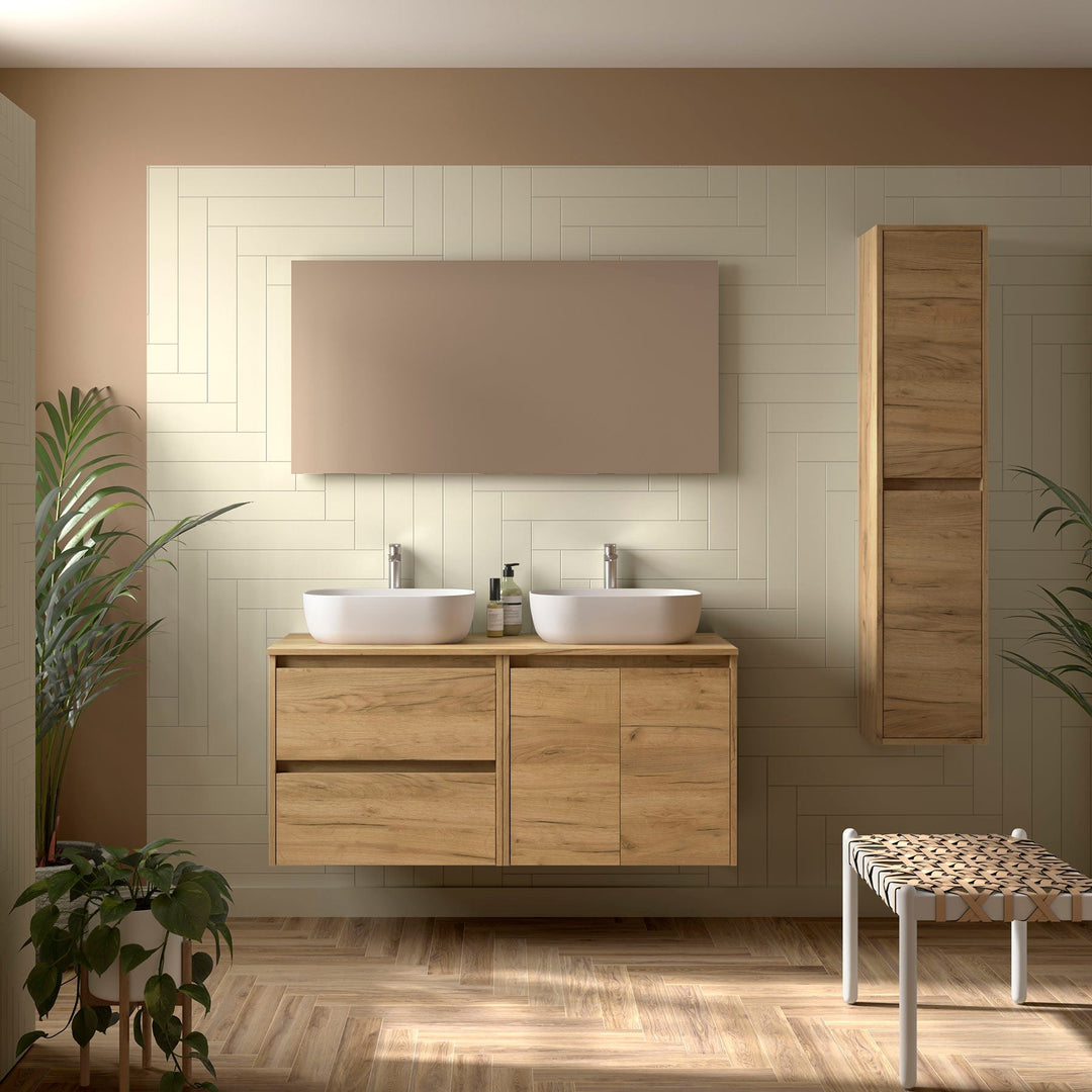 Salgar sg6b7d32e601dbc29e8732 SALGAR IMAGES AND SHEETS/01 Product Images/Bathroom Furniture/113481 Noja Wall Hung Vanity Unit with 2 Drawers +2 Doors & Worktop - Africa Oak/01.jpg