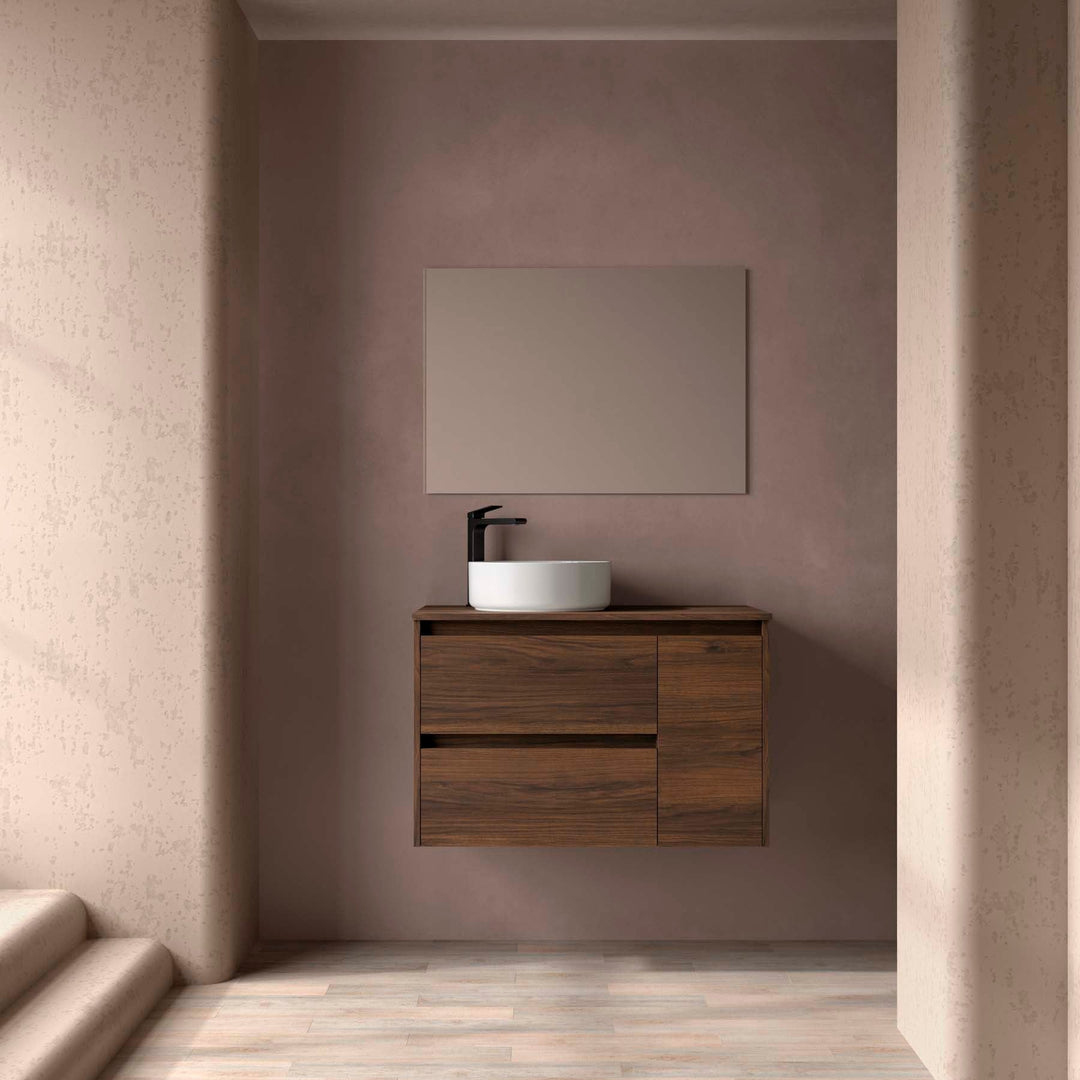 Salgar sg6e5e7712902fbf678a00 SALGAR IMAGES AND SHEETS/01 Product Images/Bathroom Furniture/118259 Noja Wall Hung Vanity Unit with 2 Drawers + 1 Door & Worktop - Walnut Maya/01.jpg