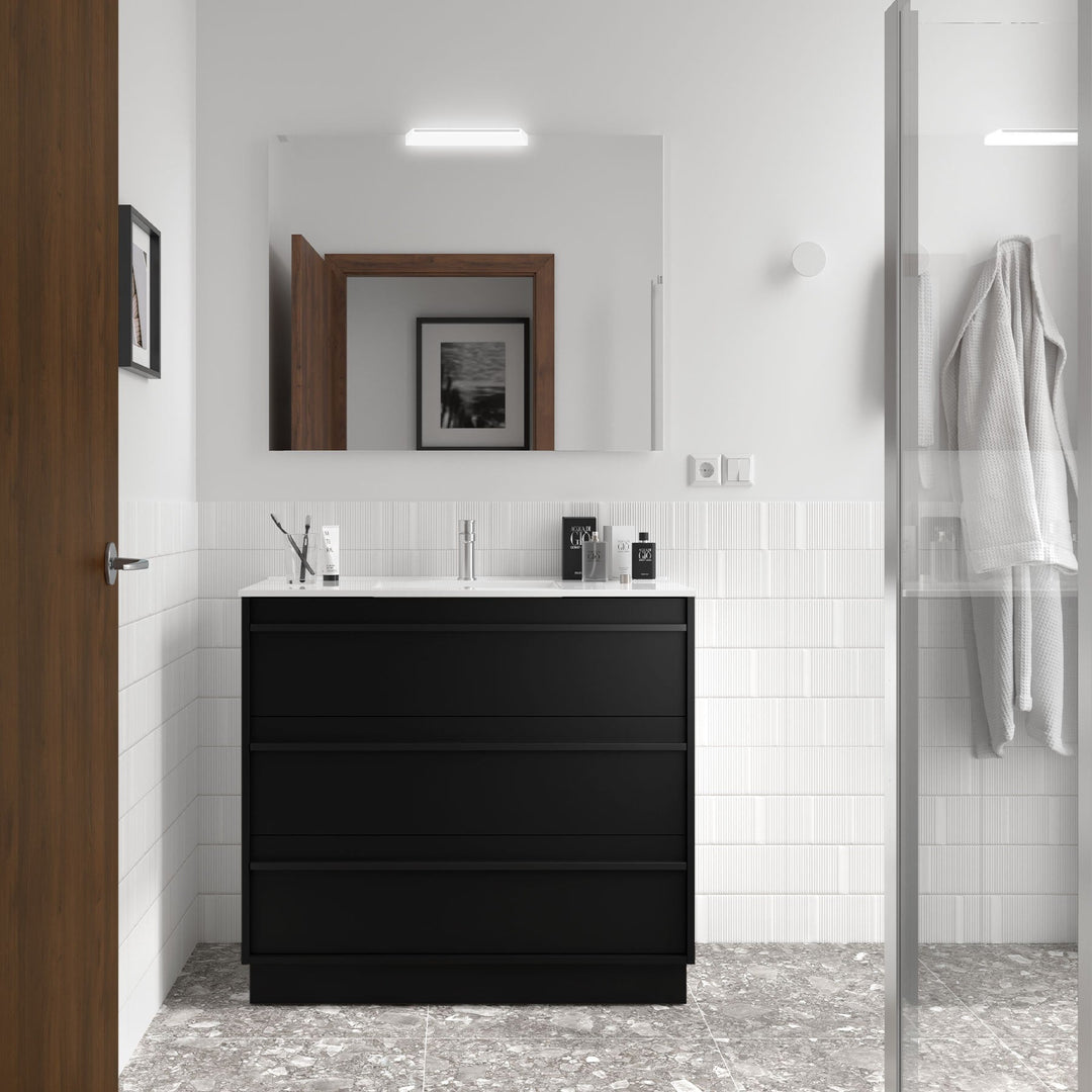 Salgar sg6e7389f4213511fb7c53 SALGAR IMAGES AND SHEETS/01 Product Images/Bathroom Furniture/105121 Attila Floor Standing Vanity Unit with 3 Drawers & Basin - Black Satin/01.jpg