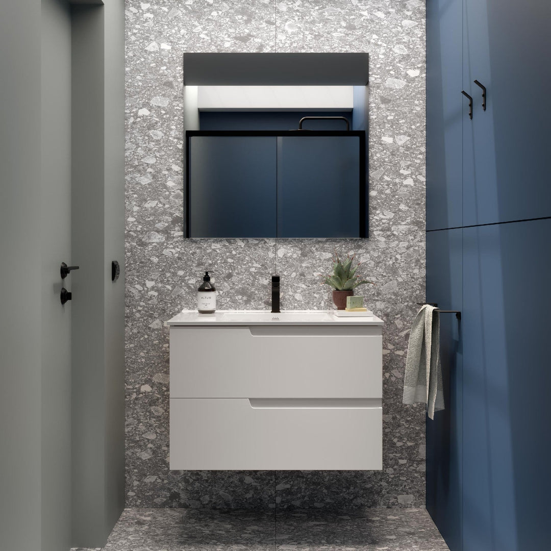 Salgar sg6f3ef8de9914afa7126d SALGAR IMAGES AND SHEETS/01 Product Images/Bathroom Furniture/111763 Vima Wall Hung Vanity Unit with 2 Drawers & Basin - White Satin/01.jpg