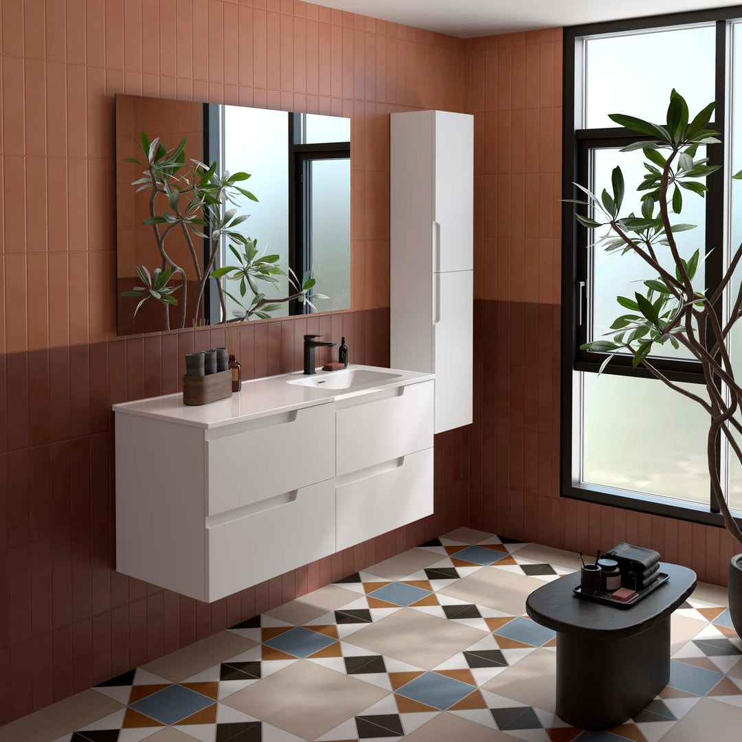Salgar sg6f6e3a50f55bccba1493 SALGAR IMAGES AND SHEETS/01 Product Images/Bathroom Furniture/118667 Vima Wall Hung Vanity Unit with 4 Drawers & Offset Basin - White Satin/01.jpg