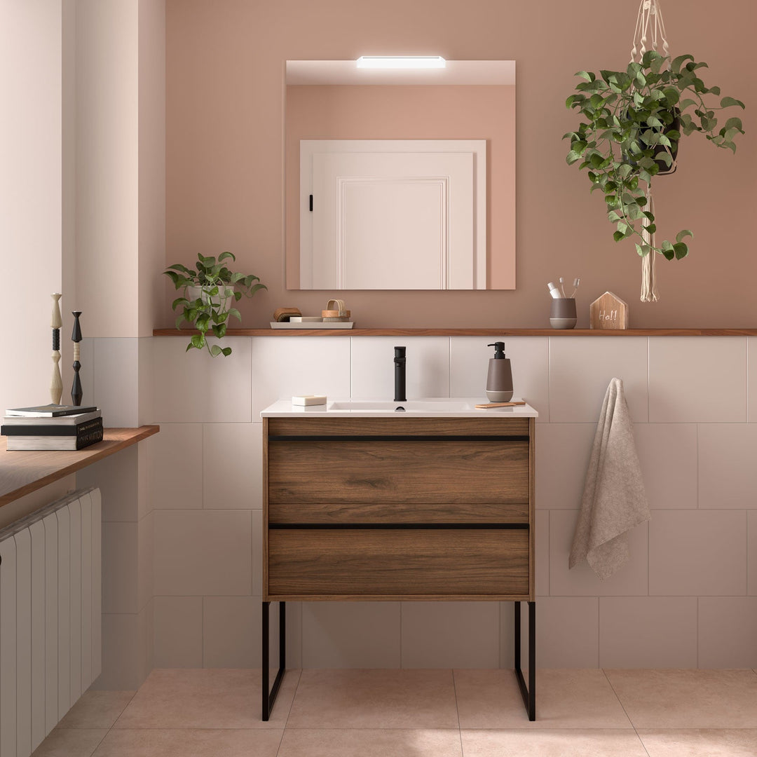 Salgar sg7079057cca5f802a65eb SALGAR IMAGES AND SHEETS/01 Product Images/Bathroom Furniture/112949 Attila Wall Hung Vanity Unit with 2 Drawers, Basin & Mirror - Walnut Maya/01.jpg