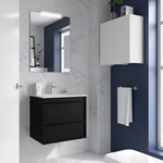 Load image into Gallery viewer, Salgar sg7112d1cf93576c881f73 SALGAR IMAGES AND SHEETS/01 Product Images/Bathroom Furniture/112935 Attila Wall Hung Vanity Unit with 2 Drawers, Basin &amp; Mirror - Black Satin/01.jpg
