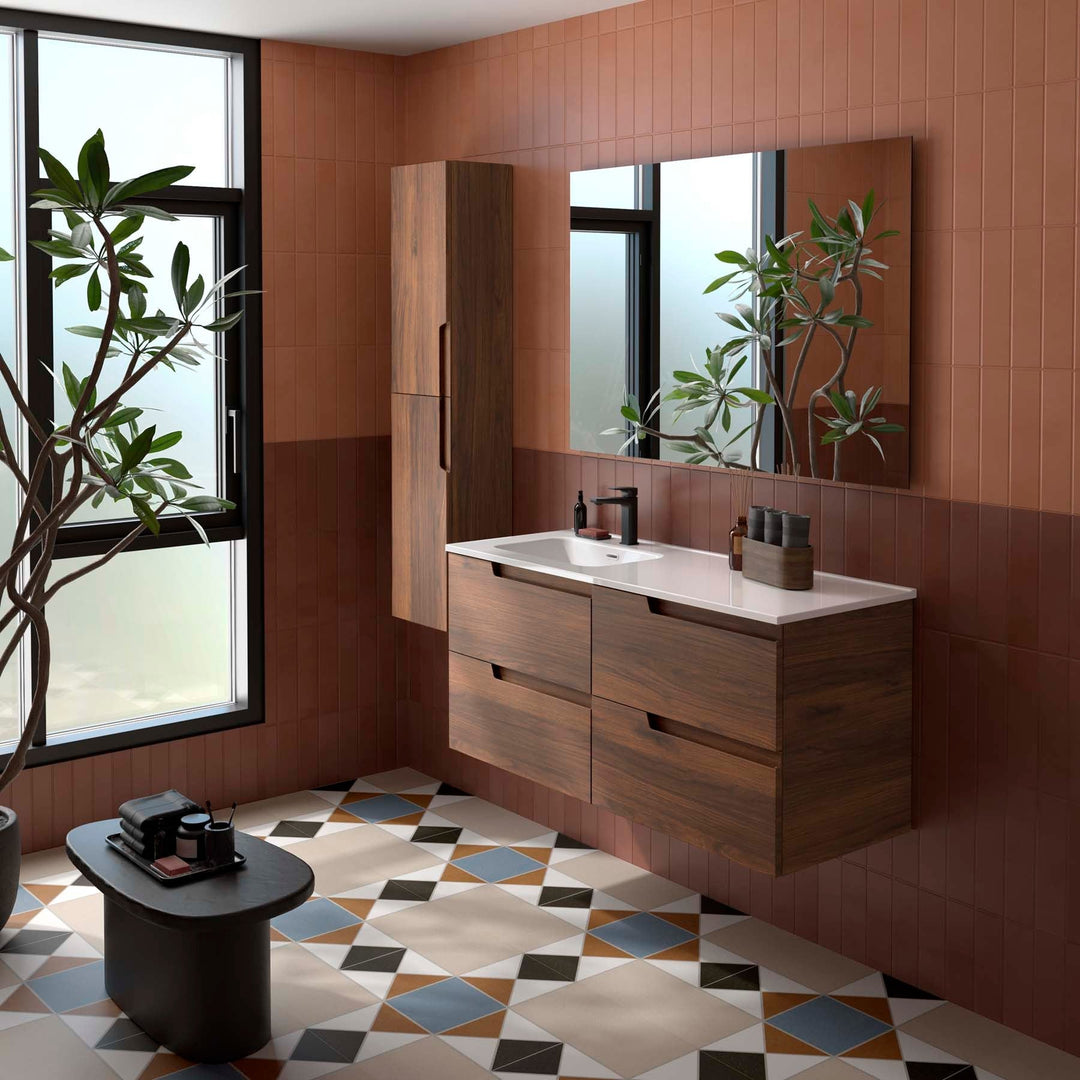 Salgar sg745ffe70c160954a6b63 SALGAR IMAGES AND SHEETS/01 Product Images/Bathroom Furniture/118664 Vima Wall Hung Vanity Unit with 4 Drawers & Offset Basin - Walnut Maya/01.jpg