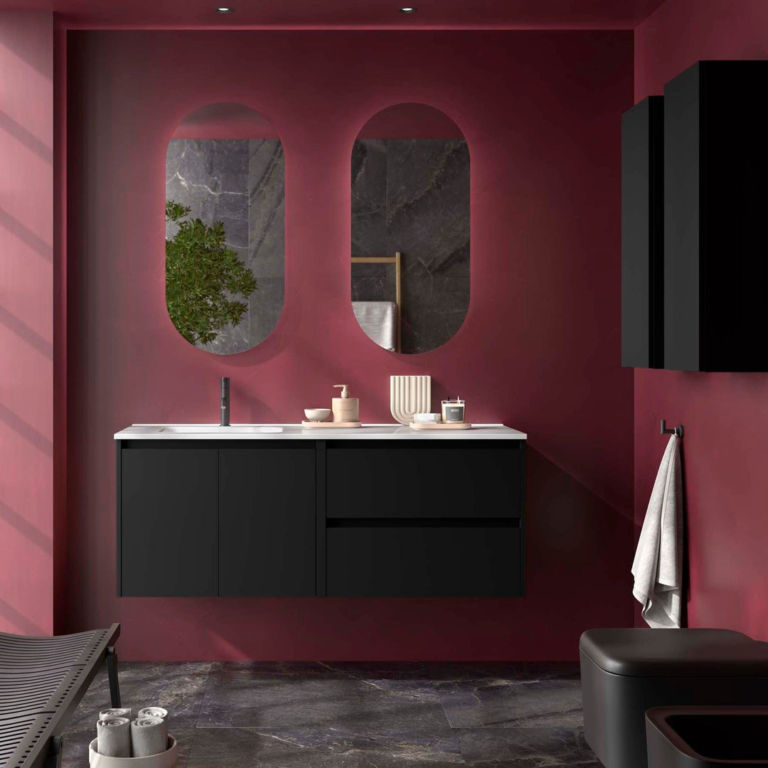 Salgar sg79da426a1d679ecb8eda SALGAR IMAGES AND SHEETS/01 Product Images/Bathroom Furniture/118899 Noja Wall Hung Vanity Unit with 2 Drawers + 2 Doors, Offset Basin & Mirror - Black/01.jpg