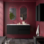 Load image into Gallery viewer, Salgar sg79da426a1d679ecb8eda SALGAR IMAGES AND SHEETS/01 Product Images/Bathroom Furniture/118899 Noja Wall Hung Vanity Unit with 2 Drawers + 2 Doors, Offset Basin &amp; Mirror - Black/01.jpg
