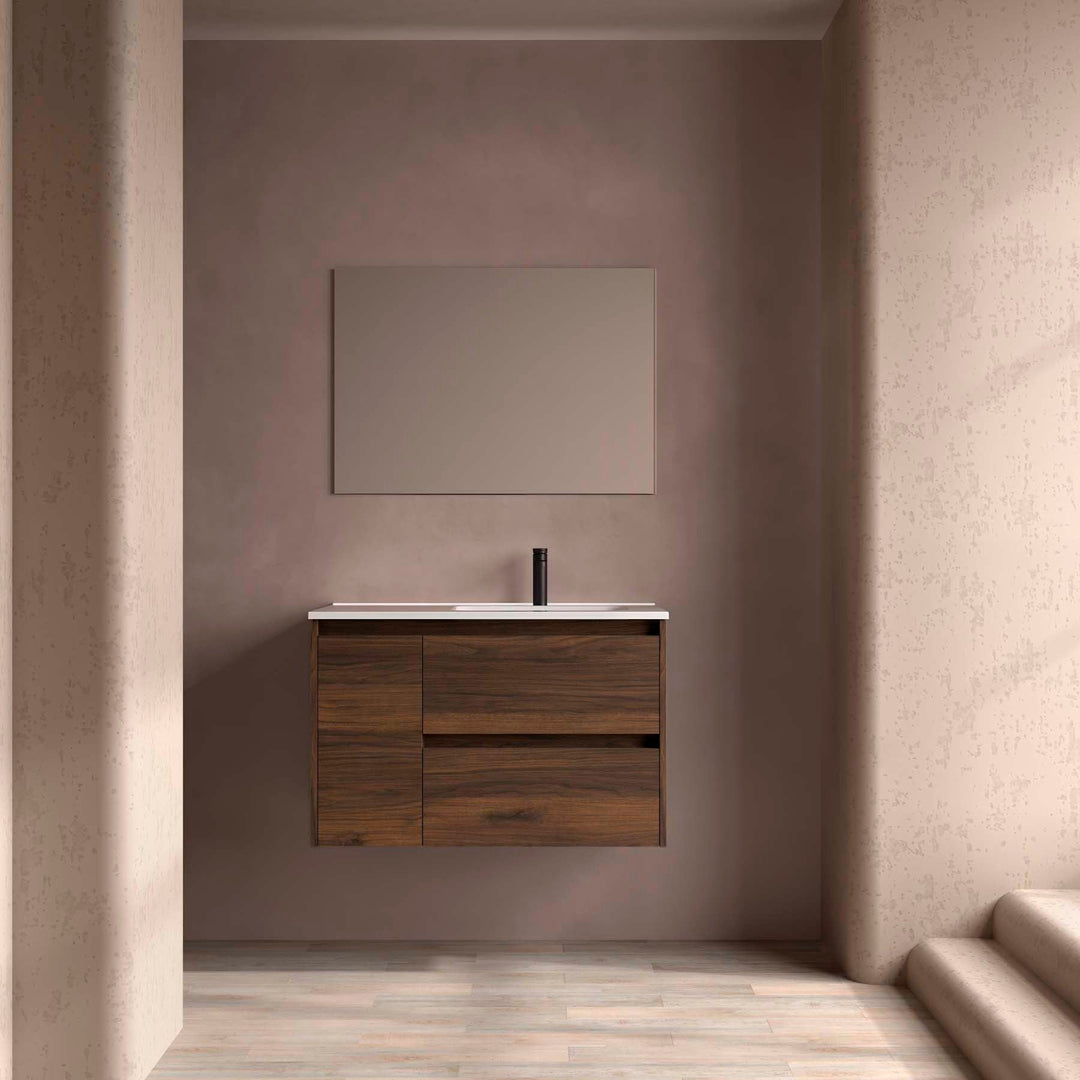 Salgar sg7a4c9cb05b5fc24ab2af SALGAR IMAGES AND SHEETS/01 Product Images/Bathroom Furniture/118187 Noja Wall Hung Vanity Unit with 2 Drawers + 1 Door & Basin - Walnut Maya/01.jpg