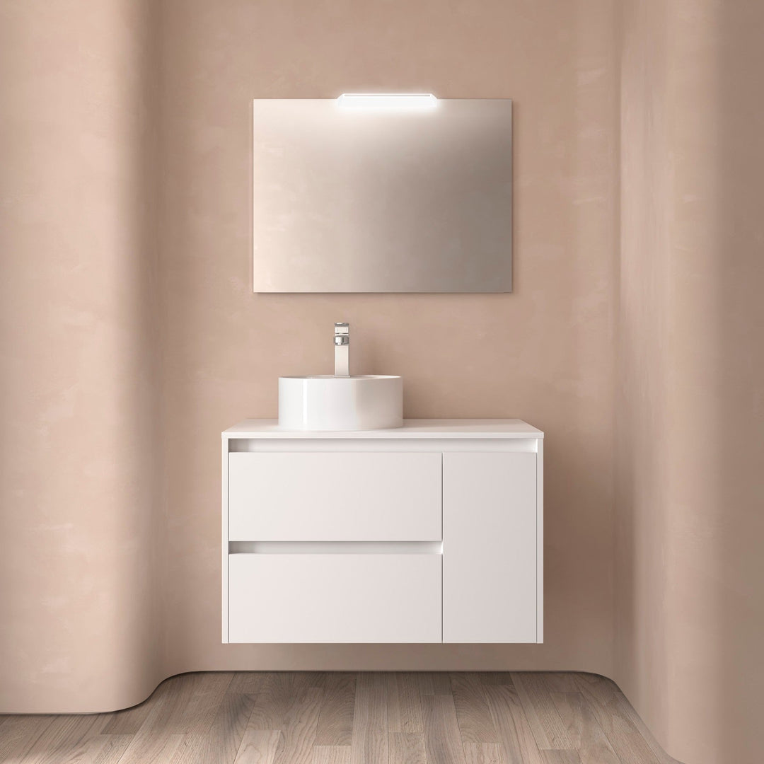 Salgar sg7aadea21527daaa2710f SALGAR IMAGES AND SHEETS/01 Product Images/Bathroom Furniture/118252 Noja Wall Hung Vanity Unit with 2 Drawers + 1 Door & Worktop - White Satin/01.jpg