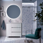 Load image into Gallery viewer, Salgar sg7bdbb1bc0c49ccf05811 SALGAR IMAGES AND SHEETS/01 Product Images/Bathroom Furniture/118301 Noja Floor Standing Vanity Unit with 3 Drawers + 1 Door, Basin &amp; Mirror - White Glo/01.jpg
