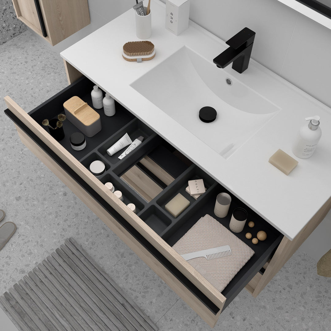 Salgar sg7c6f36c36205785a15ac SALGAR IMAGES AND SHEETS/01 Product Images/Bathroom Furniture/112955 Attila Wall Hung Vanity Unit with 2 Drawers, Basin & Mirror - Natural/02.jpg