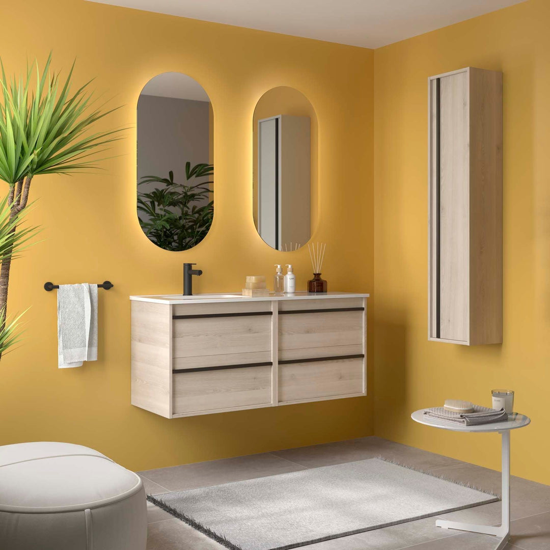 Salgar sg7dba3556a02bfa640601 SALGAR IMAGES AND SHEETS/01 Product Images/Bathroom Furniture/118684 Attila Wall Hung Vanity Unit with 4 Drawers & Offset Basin - Natural/01.jpg