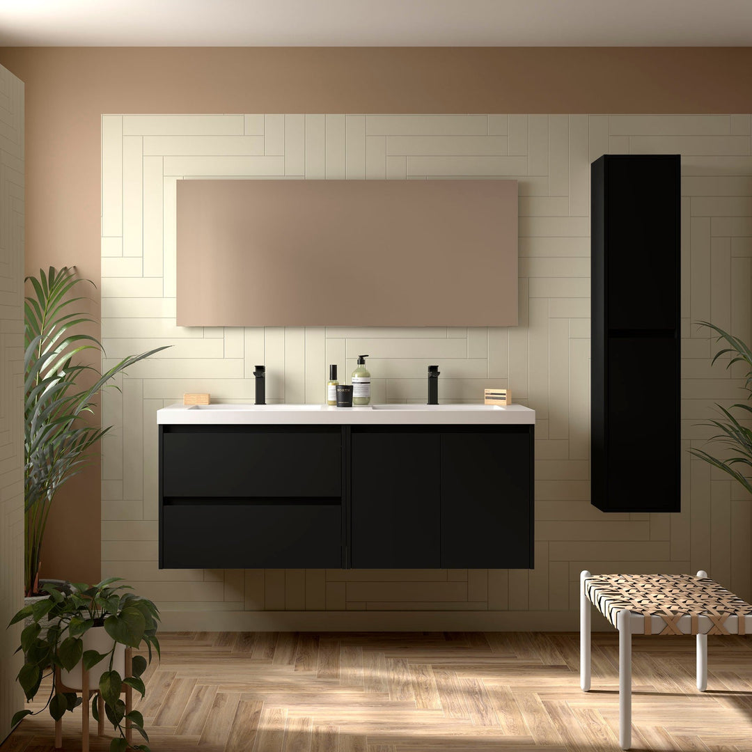 Salgar sg7e8c78981e62a0dc7ffd SALGAR IMAGES AND SHEETS/01 Product Images/Bathroom Furniture/113458 Noja Wall Hung Vanity Unit with 2 Drawers +2 Doors & Basin - Black Satin/01.jpg