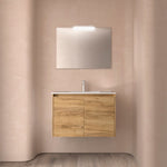 Load image into Gallery viewer, Salgar sg7f115555a39660d659f0 SALGAR IMAGES AND SHEETS/01 Product Images/Bathroom Furniture/105048 Noja Wall Hung Vanity Unit with 2 Doors &amp; Basin - Africa Oak/01.jpg
