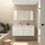 Load image into Gallery viewer, Salgar sg81111fd0161a3d49c773 SALGAR IMAGES AND SHEETS/01 Product Images/Bathroom Furniture/118772 Noja Wall Hung Vanity Unit with 4 Doors &amp; Offset Basin - White Satin/01.jpg
